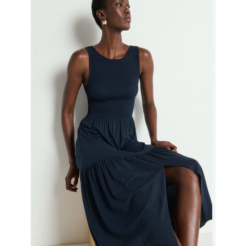 New Nation LTD Clementine Midi Dress Night Sky Smocked Pima Cotton Dress M